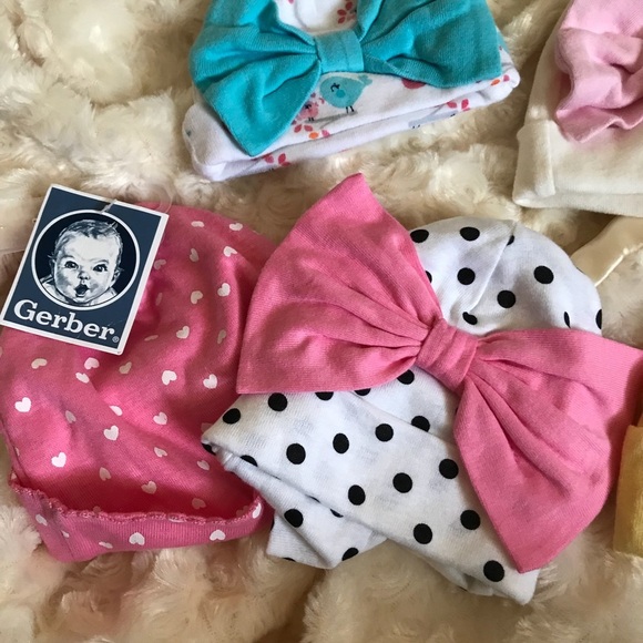 5 Piece Bundle Of Baby Girl Bow Beanie Cap Hats - Picture 2 of 6